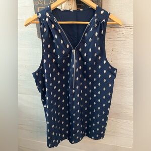 SHEIN Navy Blue Sleeveless Blouse with silver Dots and V neck Zipper Line